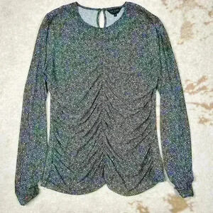 TED BAKER Savannn Floral Ruched Sheer Long Sleeve Top Blouse Black Women 4 Small
